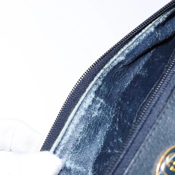 GUCCI GG Supreme Sherry Line Boston Bag PVC Navy Gold Auth ki5935 - Picture 11 of 16